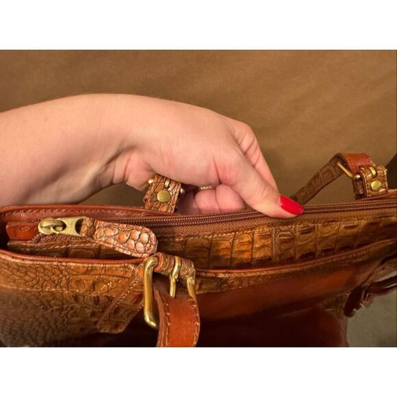 Brahmin Tuscan Collection Cognac Croc Leather Combo Asher Tote Shoulder Bag - Picture 13 of 16